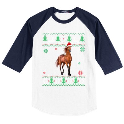 Ugly Christmas Horse Lover Santa Hat Animals Xmas Gift Baseball Sleeve Shirt