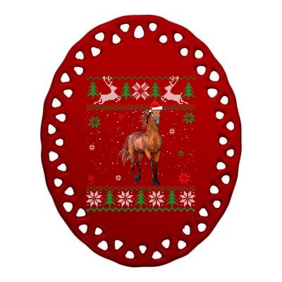 Ugly Christmas Horse Lover Santa Hat Animals Xmas Gift Ceramic Oval Ornament