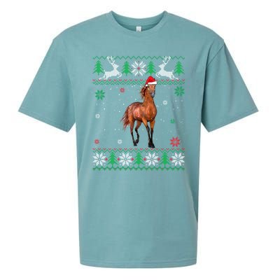 Ugly Christmas Horse Lover Santa Hat Animals Xmas Gift Sueded Cloud Jersey T-Shirt