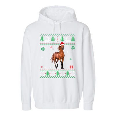 Ugly Christmas Horse Lover Santa Hat Animals Xmas Gift Garment-Dyed Fleece Hoodie