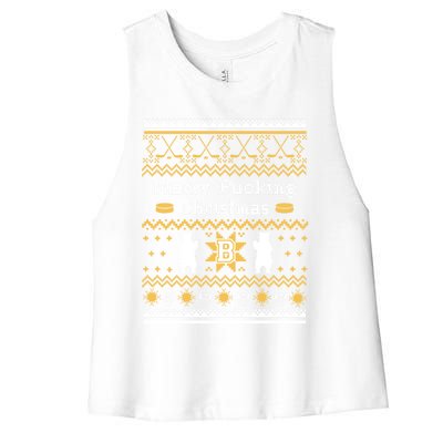 Ugly Christmas Hockey Boston Gift Women's Racerback Cropped Tank