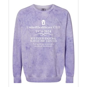 Unitedhealthcare Ceo He Died Doing What He Loved Brian Thompson Colorblast Crewneck Sweatshirt