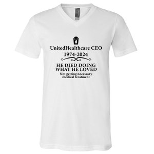 Unitedhealthcare Ceo He Died Doing What He Loved Brian Thompson V-Neck T-Shirt