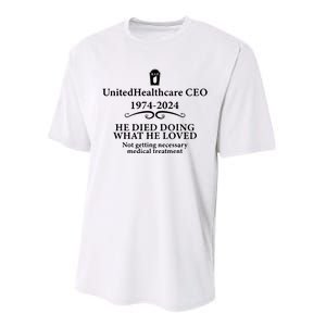 Unitedhealthcare Ceo He Died Doing What He Loved Brian Thompson Performance Sprint T-Shirt