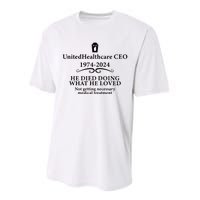 Unitedhealthcare Ceo He Died Doing What He Loved Brian Thompson Performance Sprint T-Shirt