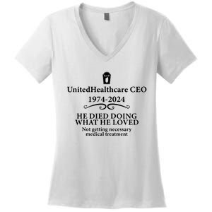 Unitedhealthcare Ceo He Died Doing What He Loved Brian Thompson Women's V-Neck T-Shirt