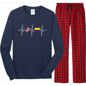 Usa Colombia Heartbeat America Colombian Flag Heart Long Sleeve Pajama Set