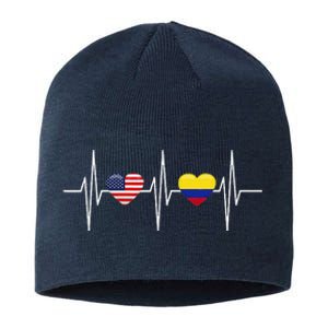 Usa Colombia Heartbeat America Colombian Flag Heart Sustainable Beanie