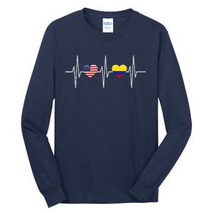 Usa Colombia Heartbeat America Colombian Flag Heart Tall Long Sleeve T-Shirt