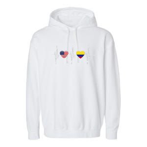 Usa Colombia Heartbeat America Colombian Flag Heart Garment-Dyed Fleece Hoodie