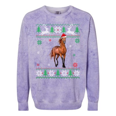 Ugly Christmas Horse Lover Santa Hat Animals Gift Colorblast Crewneck Sweatshirt