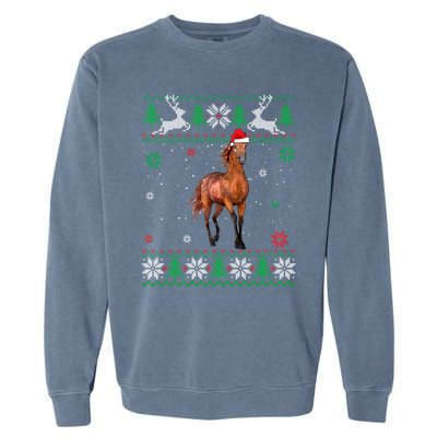 Ugly Christmas Horse Lover Santa Hat Animals Gift Garment-Dyed Sweatshirt