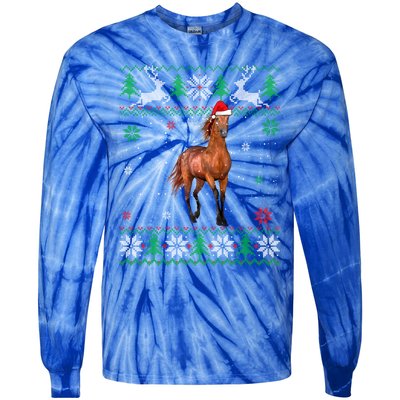 Ugly Christmas Horse Lover Santa Hat Animals Gift Tie-Dye Long Sleeve Shirt