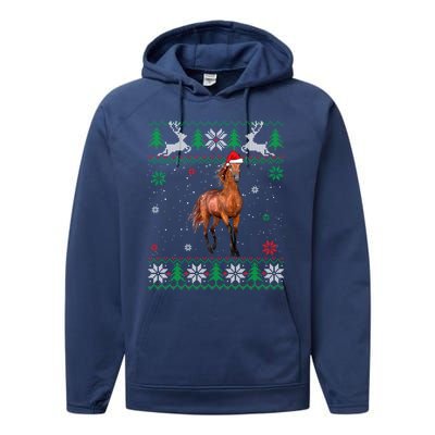 Ugly Christmas Horse Lover Santa Hat Animals Gift Performance Fleece Hoodie