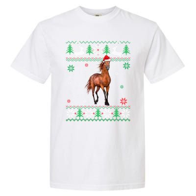 Ugly Christmas Horse Lover Santa Hat Animals Gift Garment-Dyed Heavyweight T-Shirt