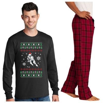 Ugly Christmas Hockey Sport Christmas Ice Hockey Player Gift Long Sleeve Pajama Set