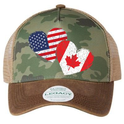 USA Canada Heart Country Flag American Canadian Legacy Tie Dye Trucker Hat