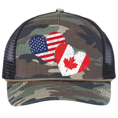 USA Canada Heart Country Flag American Canadian Retro Rope Trucker Hat Cap