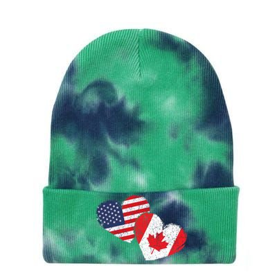 USA Canada Heart Country Flag American Canadian Tie Dye 12in Knit Beanie