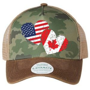 USA Canada Heart Country Flag American Canadian Legacy Tie Dye Trucker Hat