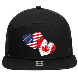 USA Canada Heart Country Flag American Canadian 7 Panel Mesh Trucker Snapback Hat