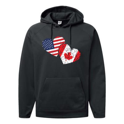 USA Canada Heart Country Flag American Canadian Performance Fleece Hoodie