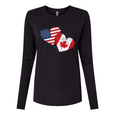 USA Canada Heart Country Flag American Canadian Womens Cotton Relaxed Long Sleeve T-Shirt