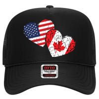 USA Canada Heart Country Flag American Canadian High Crown Mesh Back Trucker Hat