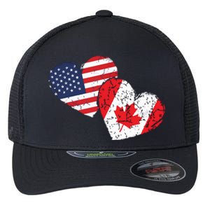 USA Canada Heart Country Flag American Canadian Flexfit Unipanel Trucker Cap