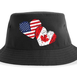 USA Canada Heart Country Flag American Canadian Sustainable Bucket Hat