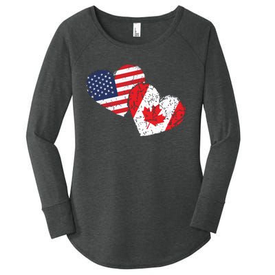 USA Canada Heart Country Flag American Canadian Women's Perfect Tri Tunic Long Sleeve Shirt