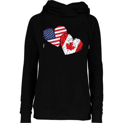 USA Canada Heart Country Flag American Canadian Womens Funnel Neck Pullover Hood