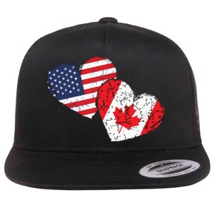 USA Canada Heart Country Flag American Canadian Flat Bill Trucker Hat