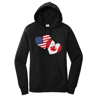 USA Canada Heart Country Flag American Canadian Women's Pullover Hoodie