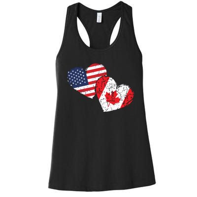 USA Canada Heart Country Flag American Canadian Women's Racerback Tank