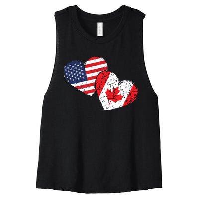 USA Canada Heart Country Flag American Canadian Women's Racerback Cropped Tank