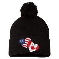 USA Canada Heart Country Flag American Canadian Pom Pom 12in Knit Beanie