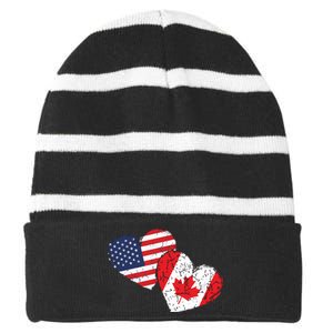 USA Canada Heart Country Flag American Canadian Striped Beanie with Solid Band