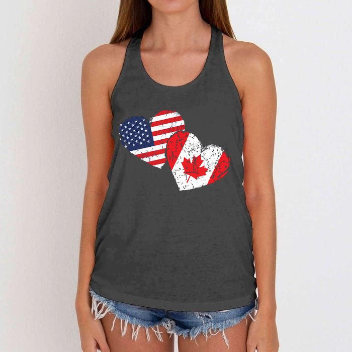 USA Canada Heart Country Flag American Canadian Women's Knotted Racerback Tank