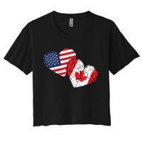 USA Canada Heart Country Flag American Canadian Women's Crop Top Tee