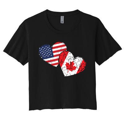 USA Canada Heart Country Flag American Canadian Women's Crop Top Tee