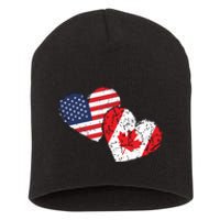 USA Canada Heart Country Flag American Canadian Short Acrylic Beanie