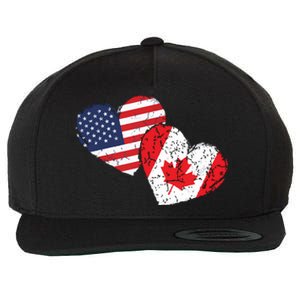 USA Canada Heart Country Flag American Canadian Wool Snapback Cap