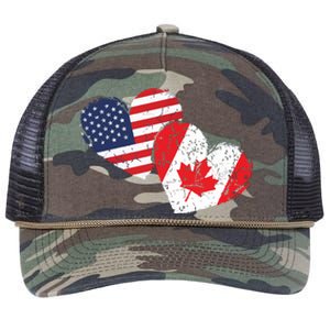 USA Canada Heart Country Flag American Canadian Retro Rope Trucker Hat Cap