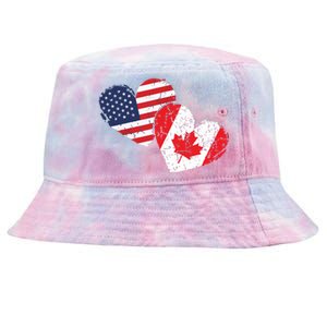 USA Canada Heart Country Flag American Canadian Tie-Dyed Bucket Hat