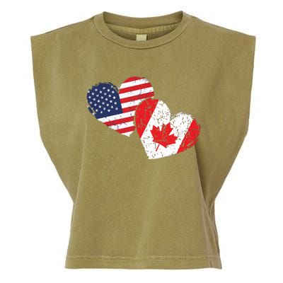 USA Canada Heart Country Flag American Canadian Garment-Dyed Women's Muscle Tee