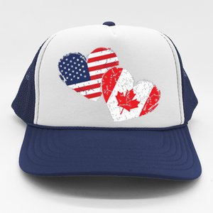 USA Canada Heart Country Flag American Canadian Trucker Hat