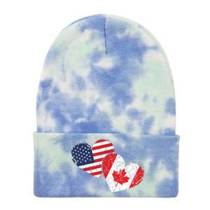 USA Canada Heart Country Flag American Canadian Tie Dye 12in Knit Beanie