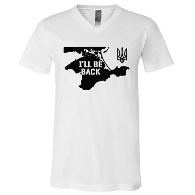 Ukraine Crimea ILl Be Back Ukrainian Map Trident Tryzub V-Neck T-Shirt