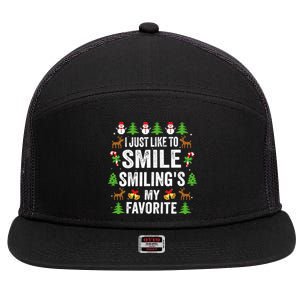 Ugly Christmas I Just Like To Smile Smilings My Favorite 7 Panel Mesh Trucker Snapback Hat